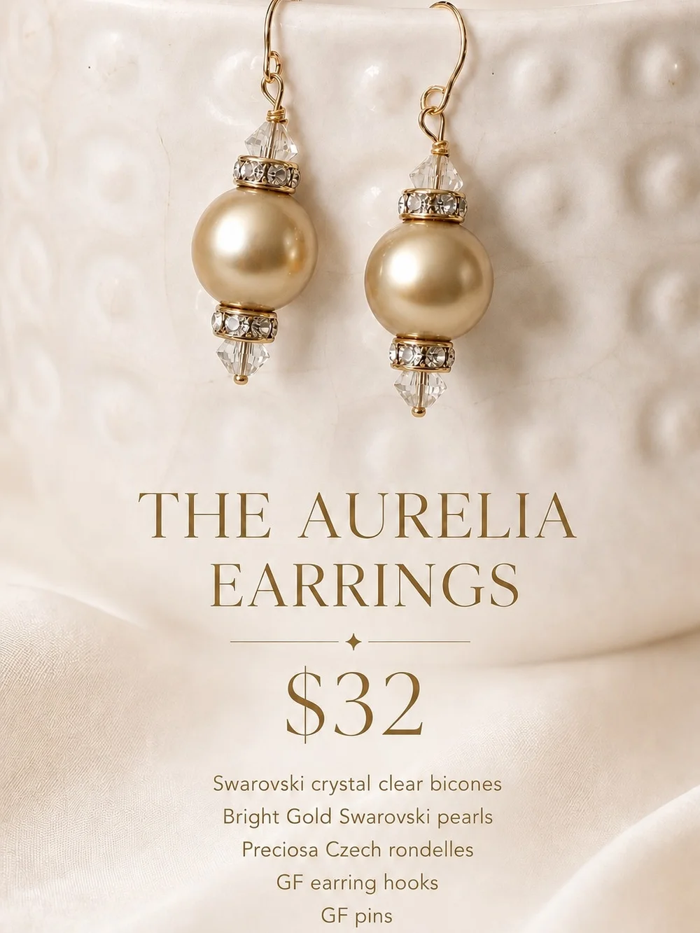 The Aurelia Earrings — Bright Gold Pearl Drop Earrings